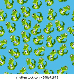 Very high quality original trendy seamless pattern with baby crocodile or alligator with nipple and diaper