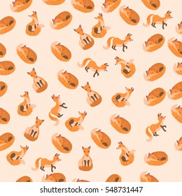 Very high quality original trendy vector seamless pattern with a cute fox