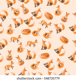 Very high quality original trendy vector seamless pattern with a cute fox