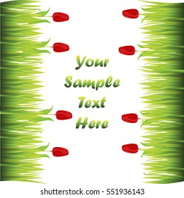 Very high quality original trendy illustration of grass with flowers, tulip frame for text or card