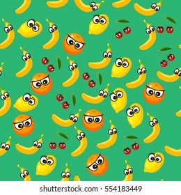 Very high quality original trendy vector seamless pattern with a lemon character, personage or face