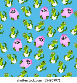 Very high quality original trendy seamless pattern with baby crocodile or alligator with nipple and diaper