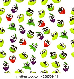 Very high quality original trendy seamless pattern with fresh plum and slice character, personage or face