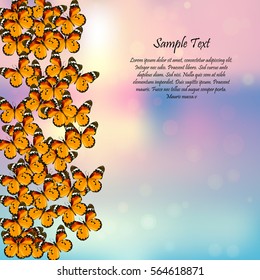 Very high quality original trendy vector illustration of a spring background with butterflies. Frame for decoration,