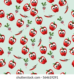 Very high quality original trendy vector seamlesss pattern with red bell pepper and red radish