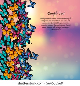 Very high quality original trendy vector illustration of a spring background with butterflies. Frame for decoration,