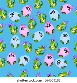 Very high quality original trendy seamless pattern with baby crocodile or alligator with nipple and diaper