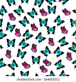 Very high quality original trendy vector seamless pattern with colorful butterfly