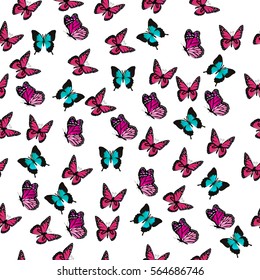 Very high quality original trendy vector seamless pattern with colorful butterfly