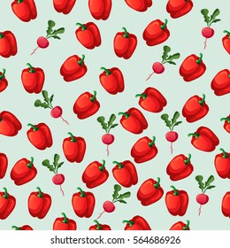 Very high quality original trendy vector seamlesss pattern with red bell pepper and red radish