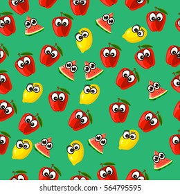 Very high quality original trendy vector seamless pattern with a watermelon character, personage or face