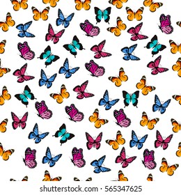 Very high quality original trendy vector seamless pattern with colorful butterfly