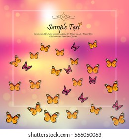 Very high quality original trendy vector illustration of a spring background with butterflies. Frame for decoration,