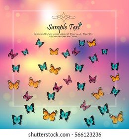 Very high quality original trendy vector illustration of a spring background with butterflies. Frame for decoration,