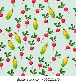 Very high quality original trendy seamless pattern with corn cob and red radish