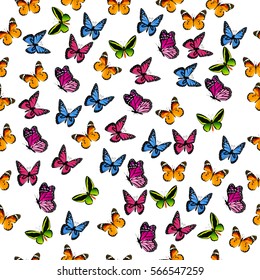 Very high quality original trendy vector seamless pattern with colorful butterfly