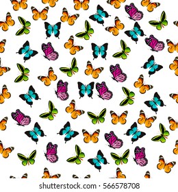 Very high quality original trendy vector seamless pattern with colorful butterfly