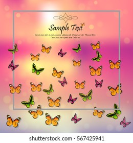 Very high quality original trendy vector illustration of a spring background with butterflies. Frame for decoration,
