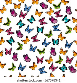 Very high quality original trendy vector seamless pattern with colorful butterfly