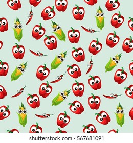 Very high quality original trendy seamless pattern with corn cob and red pepper