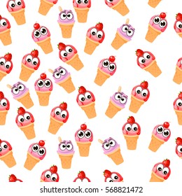 Very high quality original trendy vector seamless pattern with strawberry, cherry and blueberries ice cream
