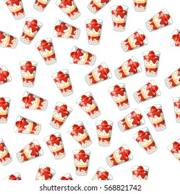 Very high quality original trendy seamless pattern with strawberry ice cream in a glass