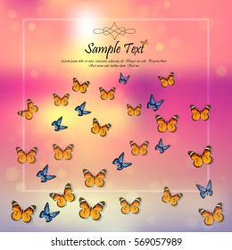 Very high quality original trendy vector illustration of a spring background with butterflies. Frame for decoration,