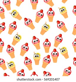 Very high quality original trendy vector seamless pattern with strawberry and lemon ice cream