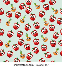 Very high quality original trendy vector seamless pattern with onion and red pepper