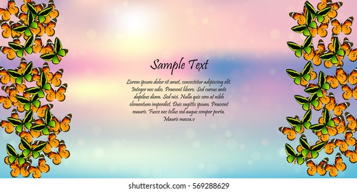 Very high quality original trendy vector illustration of a spring background with butterflies. Frame for decoration,