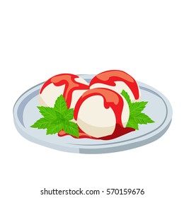 Very high quality original trendy illustration of strawberry and mint ice cream in a glass