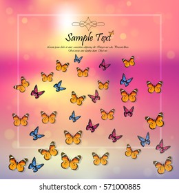 Very high quality original trendy vector illustration of a spring background with butterflies. Frame for decoration,