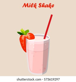 Very high quality original trendy vector illustration of strawberry milk shake