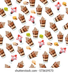 Very high quality original trendy seamless pattern with chocolate and cherry ice cream in a glass