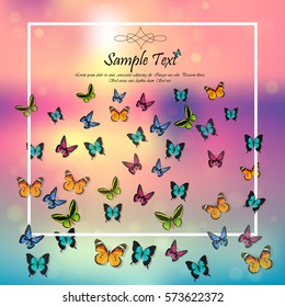 Very high quality original trendy vector illustration of a spring background with butterflies. Frame for decoration,