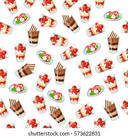 Very high quality original trendy seamless pattern with strawberry, chocolate and mint ice cream in a glass