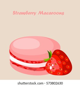 Very high quality original trendy vector illustration of tasty strawberry macaroon cookie