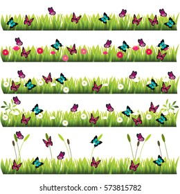 Very high quality original trendy set of grass with flowers and butterflies