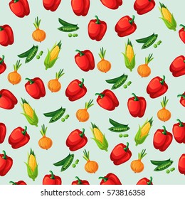 Very high quality original trendy vector seamless pattern with green peas pods and other vegetables