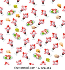 Very high quality original trendy seamless pattern with strawberry, cherry and mint ice cream in a glass