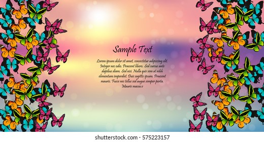 Very high quality original trendy vector illustration of a spring background with butterflies. Frame for decoration,