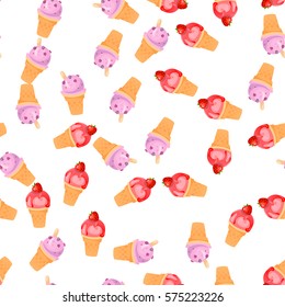Very high quality original trendy vector seamless pattern with strawberry and blueberries ice cream