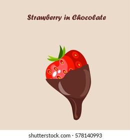 Very high quality original trendy vector illustration of a strawberry in chocolate