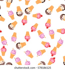 Very high quality original trendy vector seamless pattern with chocolate, strawberry and blueberries ice cream