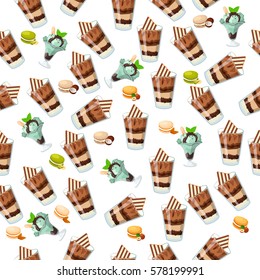 Very high quality original trendy seamless pattern with chocolate and mint ice cream in a glass