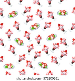 Very high quality original trendy seamless pattern with strawberry, cherry and mint ice cream in a glass