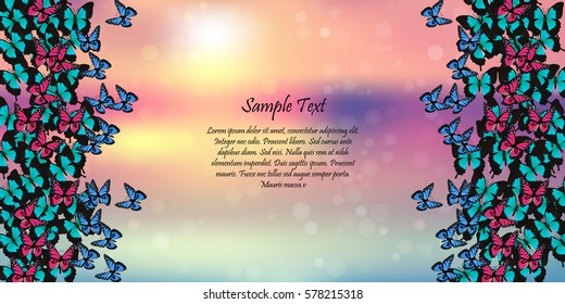 Very high quality original trendy vector illustration of a spring background with butterflies. Frame for decoration,