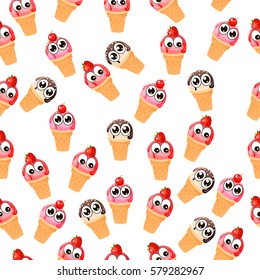 Very high quality original trendy vector seamless pattern with strawberry, chocolate and cherry ice cream