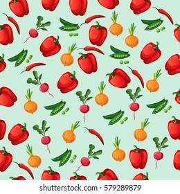 Very high quality original trendy vector seamless pattern with green peas pods and other vegetables