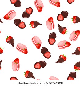 Very high quality original trendy vector seamless pattern with a strawberry in chocolate and milkshake